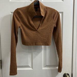 XS Brown Wild Fable Cropped Long Sleeve